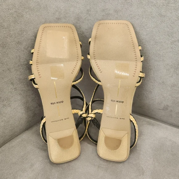 Dolce Vita Sandals 10 Tan Woven Dainty Strappy Bev Kitten Heel Square New $120 - Picture 13 of 16